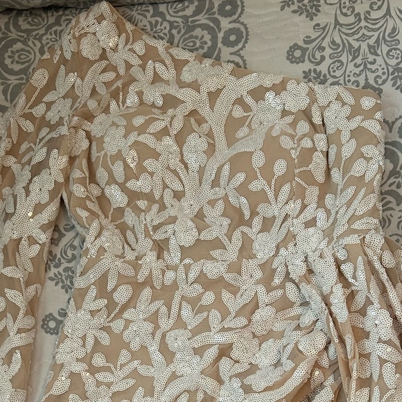 Formal/Evening dress. Size: 2-4. Color: white with nude sheer undertone. Sequin. - Picture 4 of 4